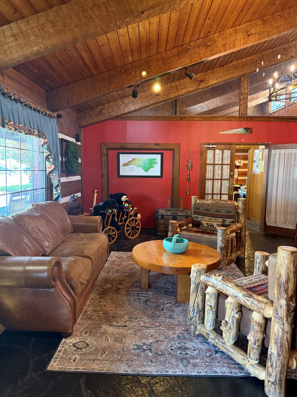 a living room with a couch and a table
