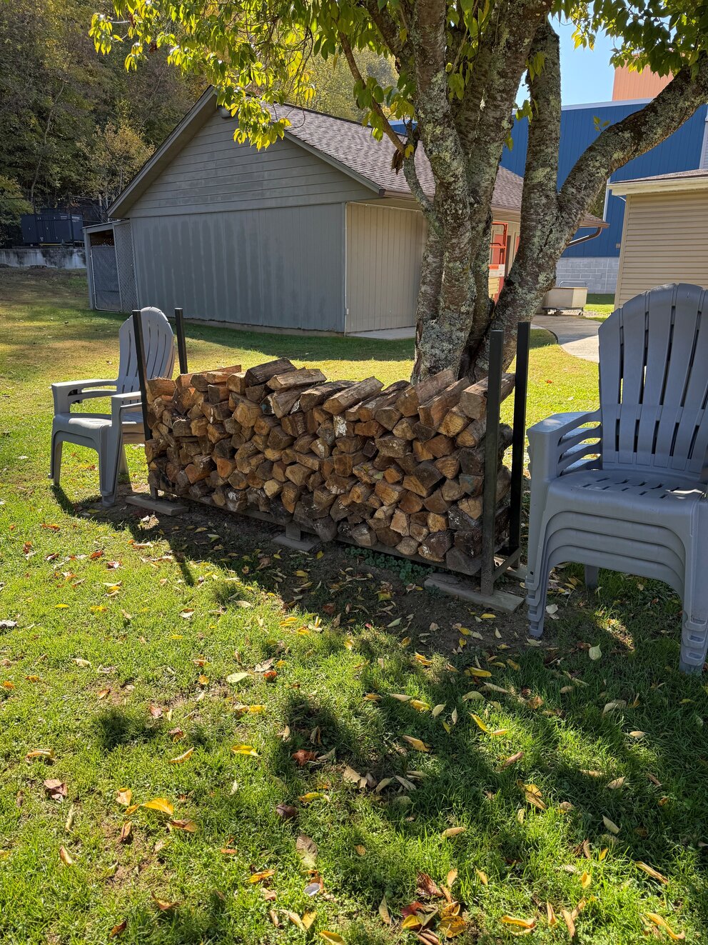 a stack of wood in a rack